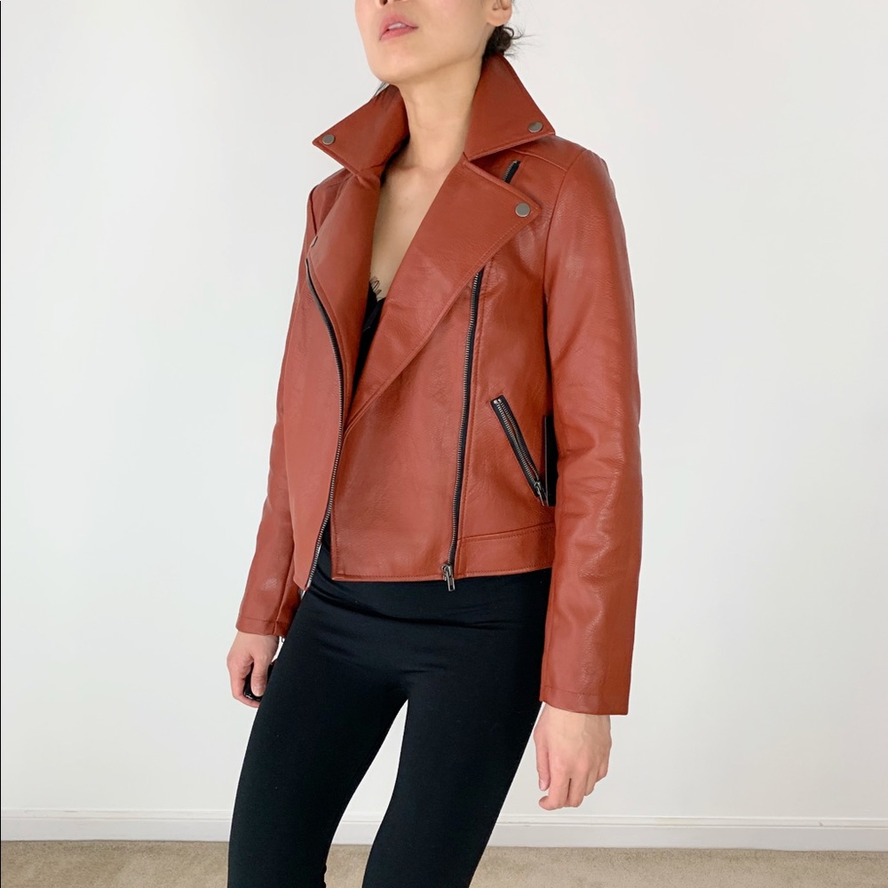 MOTO Biker Hooded Jacket- Camel Cognac - Picture 2 of 7